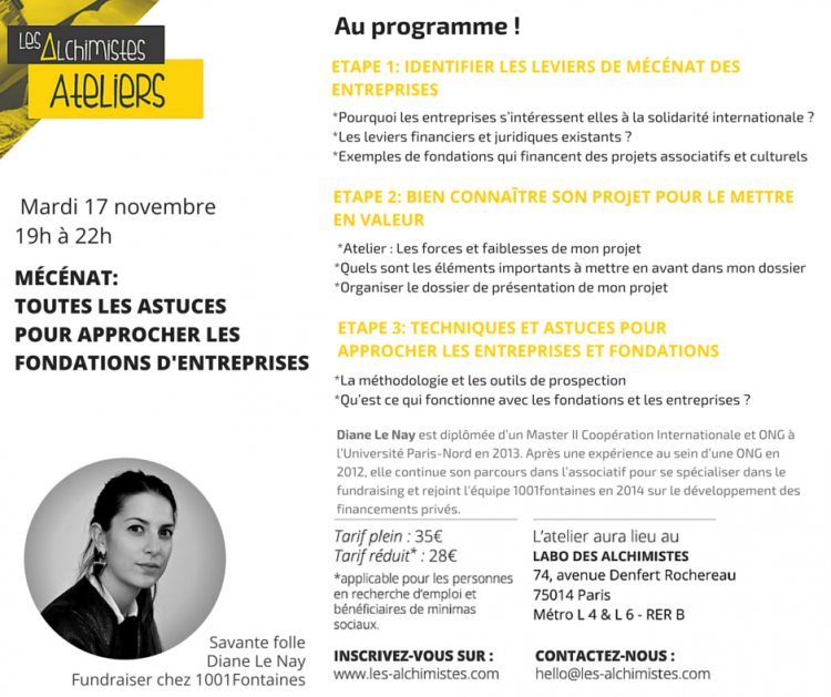 ATELIER MÉCÉNAT: TOUTES LES ASTUCES POUR APPROCHER LES FONDATIONS ET ENTREPRISES