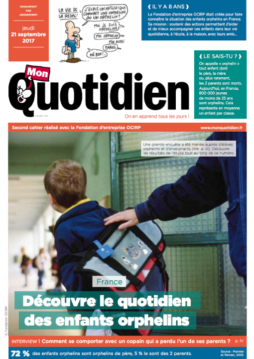 Mon Quotidien du 21 septembre 2017 : "Découvre le quotidien des enfants orphelins", en partenariat avec la Fondation OCIRP