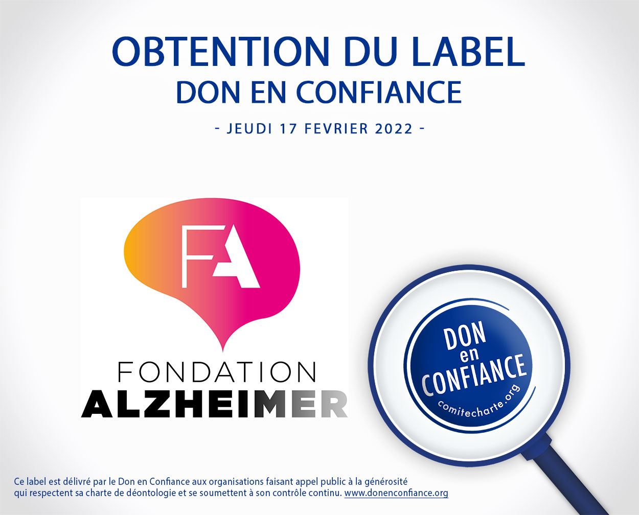 Obtention du label Don en Confiance par la Fondation Alzheimer