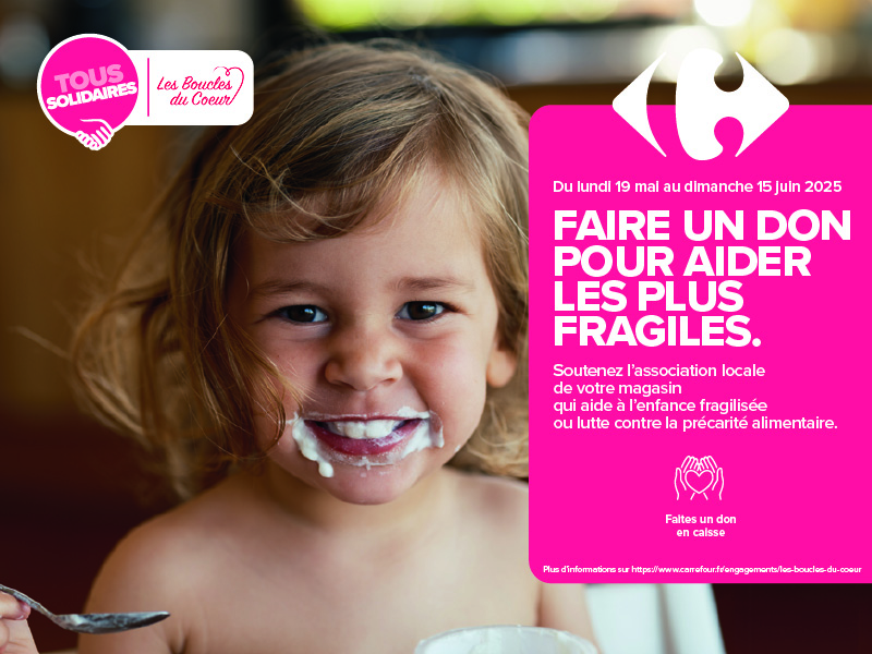 Affiche générique de l’opération Boucles du Cœur 2025 en magasin Carrefour