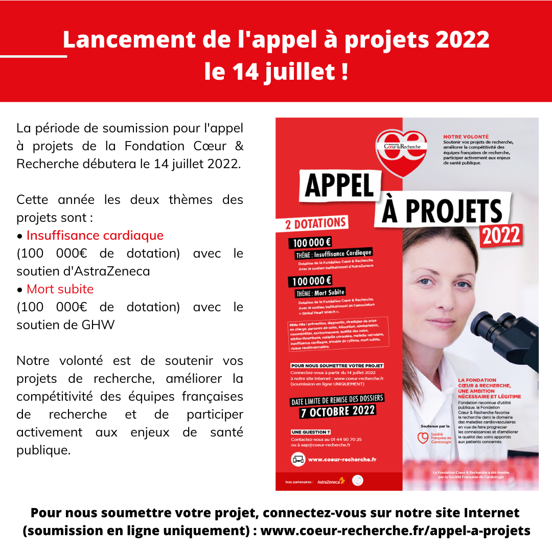 Appel à projets Fondation Cœur & Recherche 20222