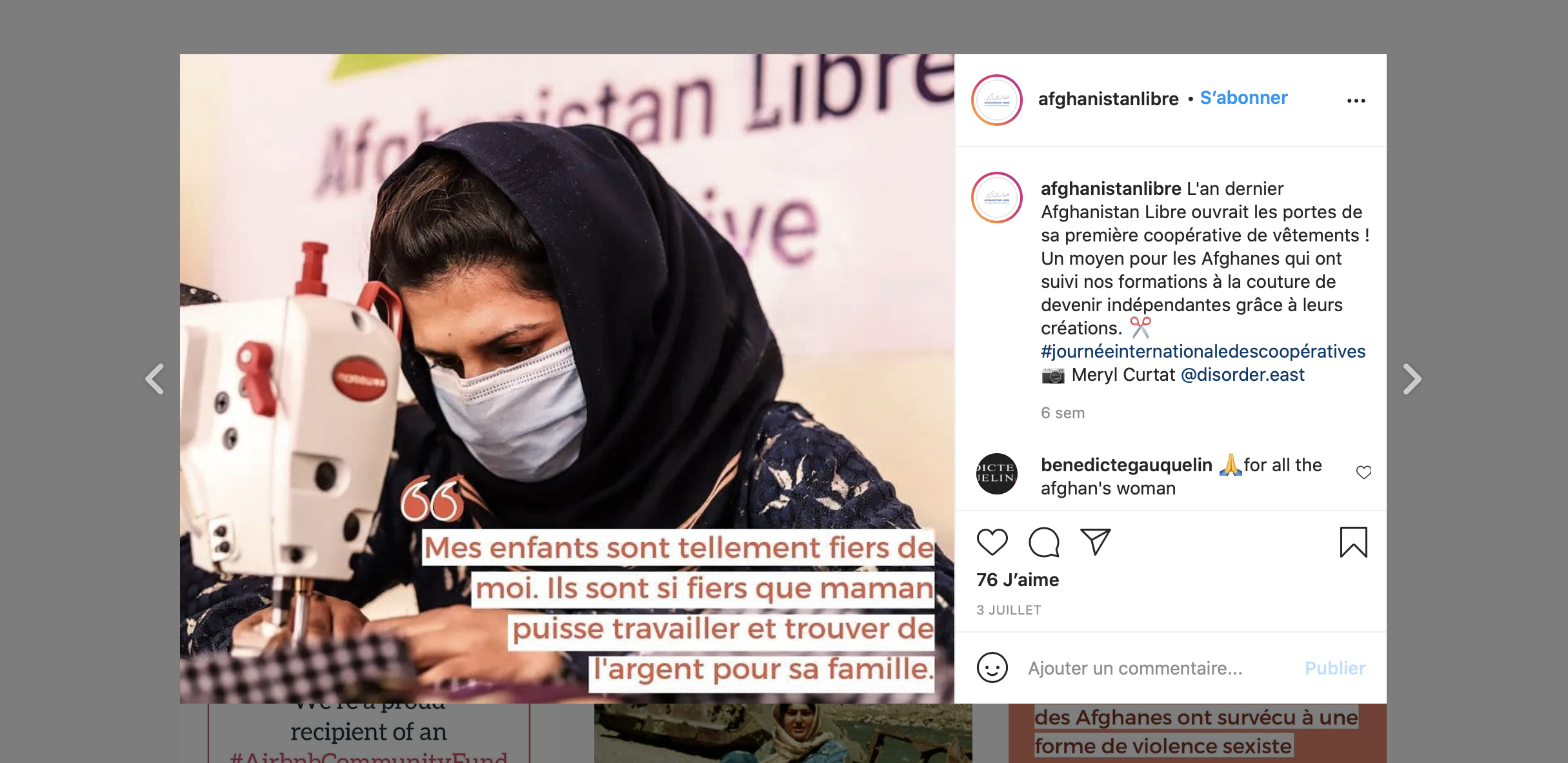 Copie d'écran : compte instagram Afghanistan Libre