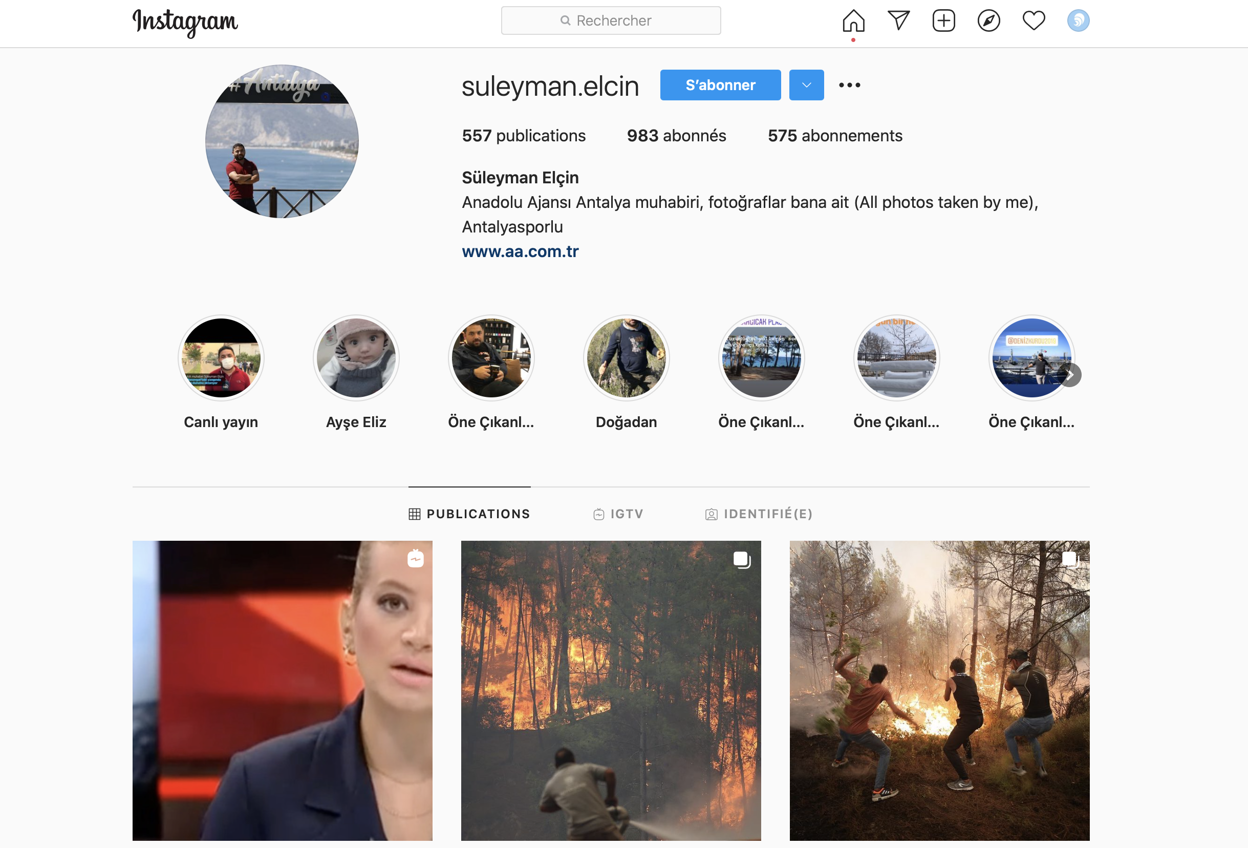 Capture d'écran : page Instagram