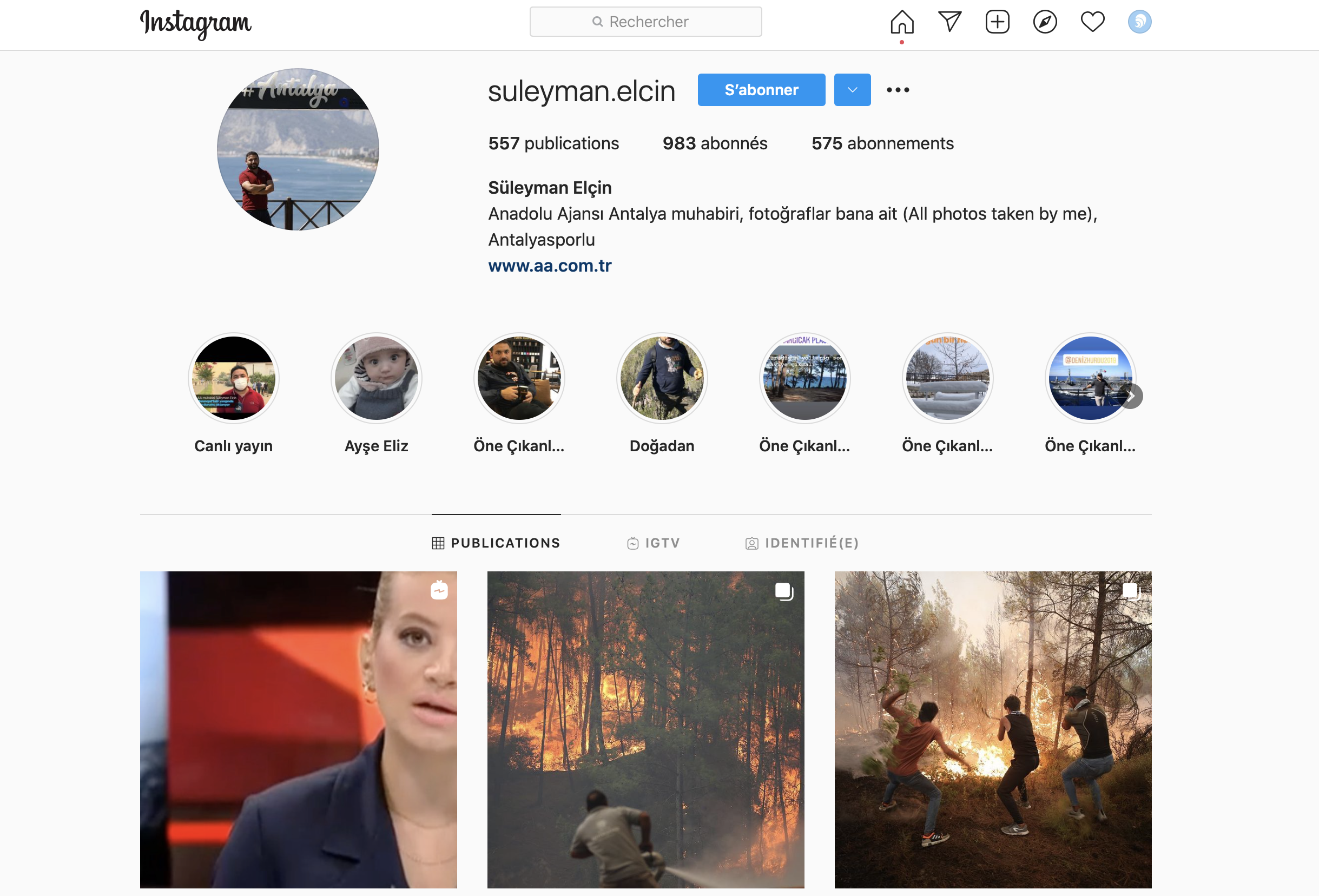 Capture d'écran : page Instagram 