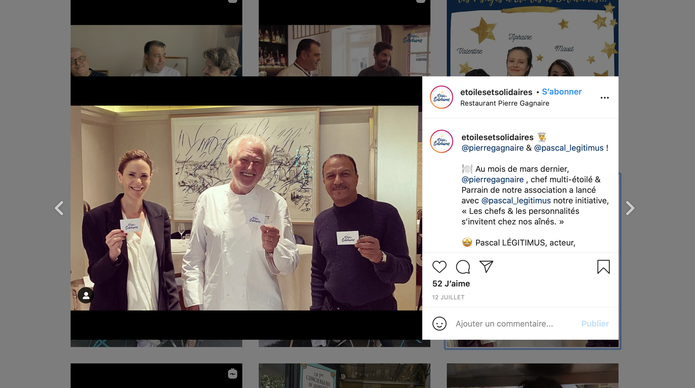 crédit photo : copie d'écran Instagram Étoilés & Solidaires