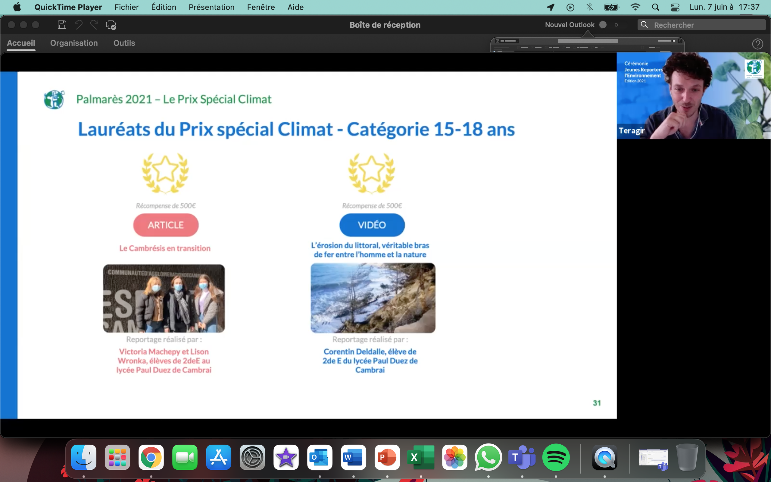 La Fondation groupe EDF récompense les jeunes reporters qui traitent les enjeux climatiques. Crédit photo : capture d'écran de la cérémonie de remise des prix en ligne.