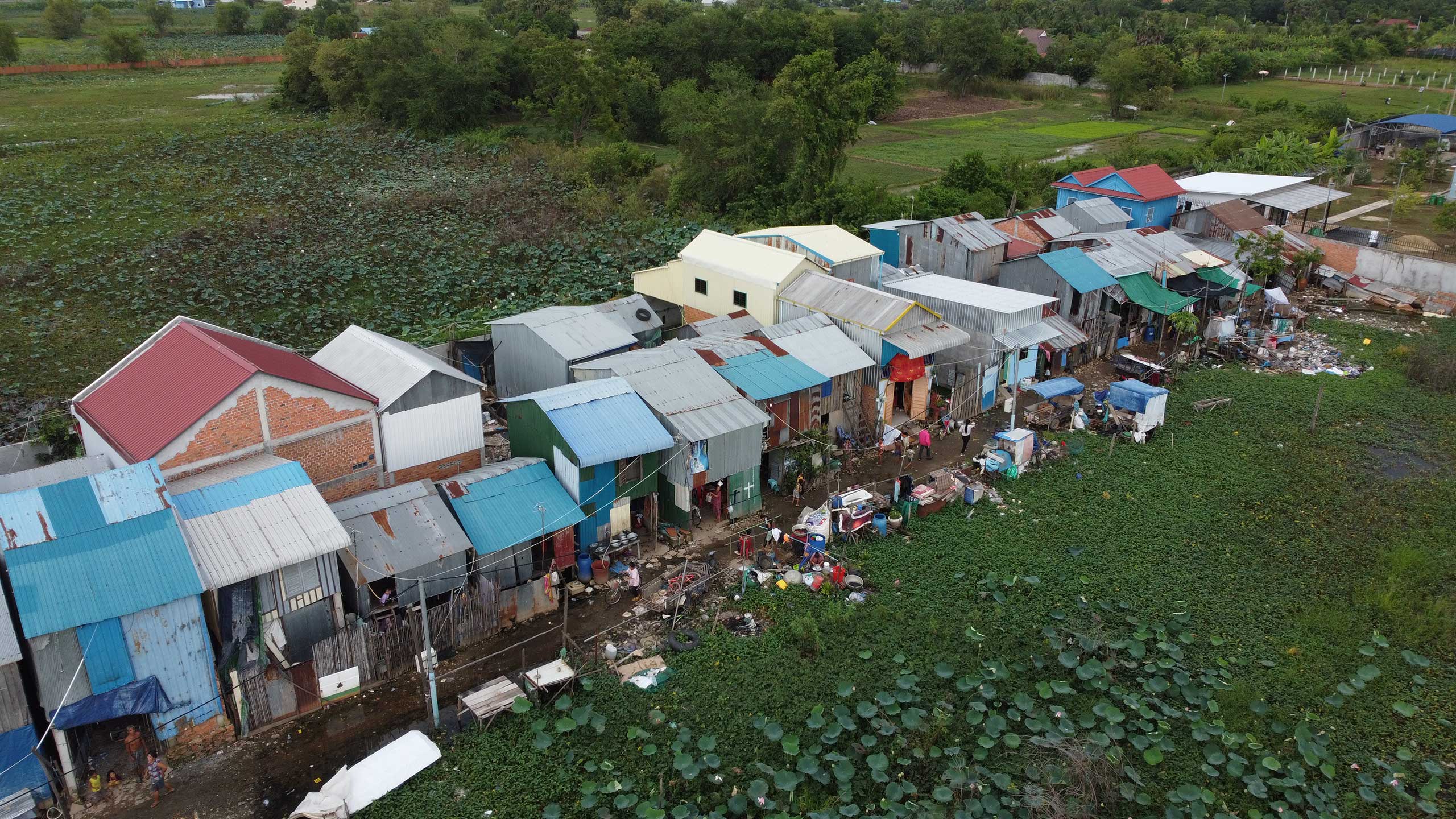 La communauté de Prek Thom vue du ciel