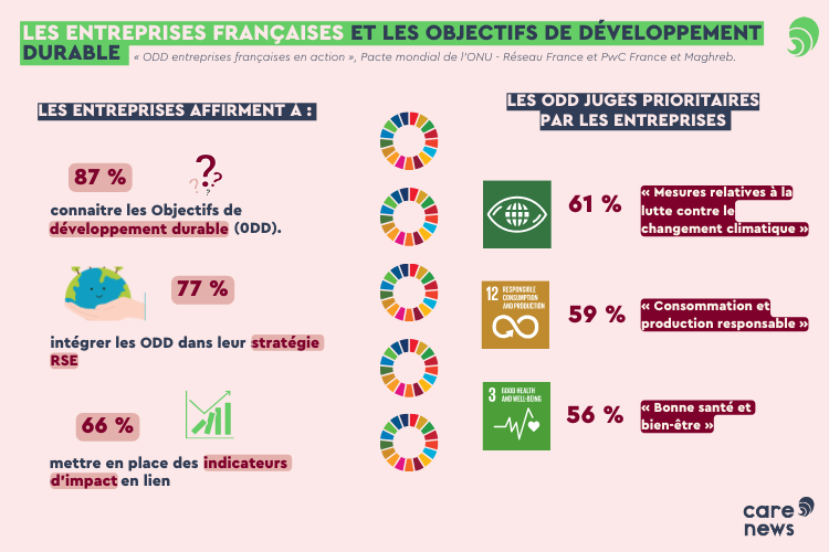 Les entreprises françaises et les ODD. Crédit : Carenews.