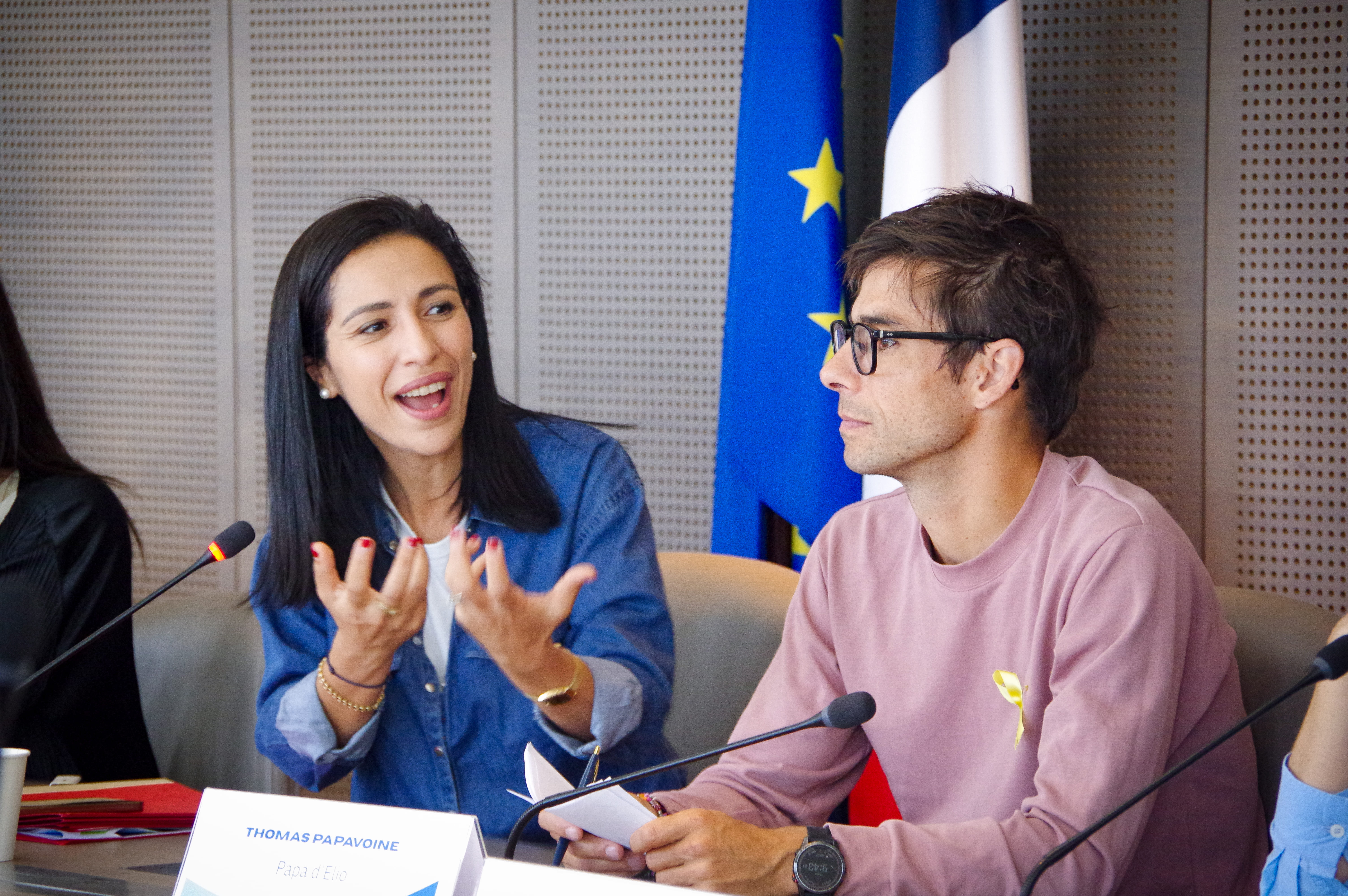 Sarah El Haïry, Haute-Comissaire à l'Enfance, et Thomas Papavoine, papa d'Elio