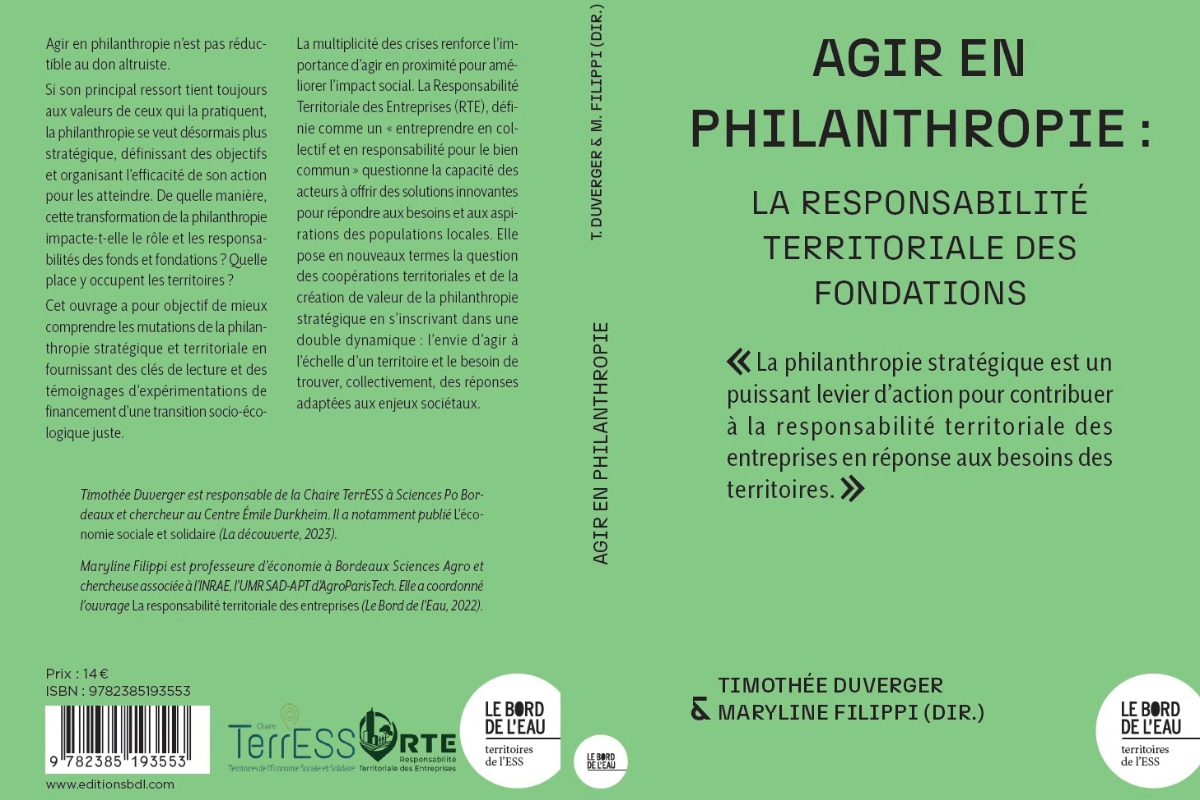 L'ouvrage collectif "Agir en philanthropie. La responsabilité territoriale des fondations", sous la direction de Maryline Filippi et Timothée Duverger, sera disponible en librairie à partir du 2 octobre 2026