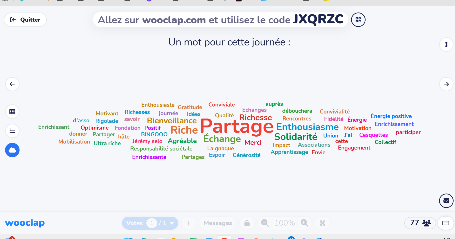 Nuage de mots pour conclure la journée : Partage