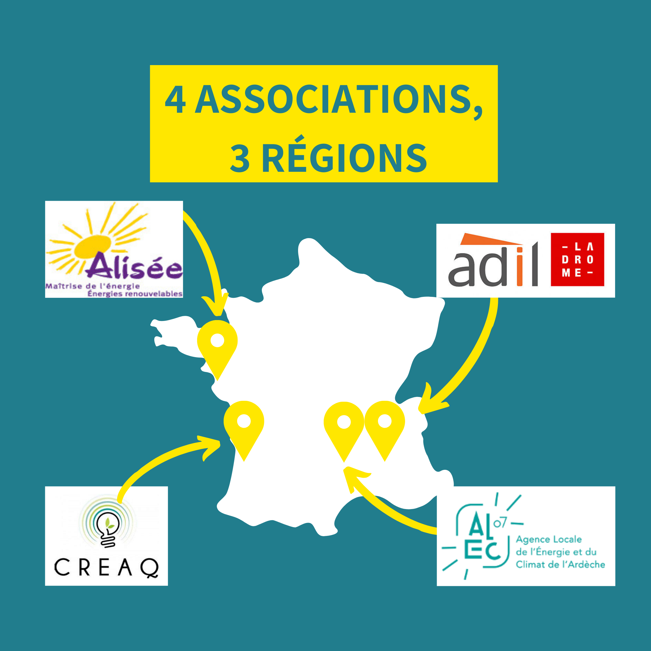 Carte de France des 4 associations soutenues