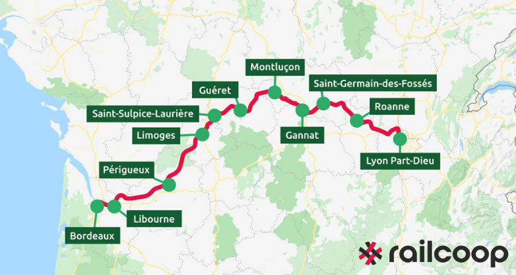 La future ligne de train Lyon-Bordeaux desservira plusieurs autres villes du territoire. (Crédit photo : Railcoop.)