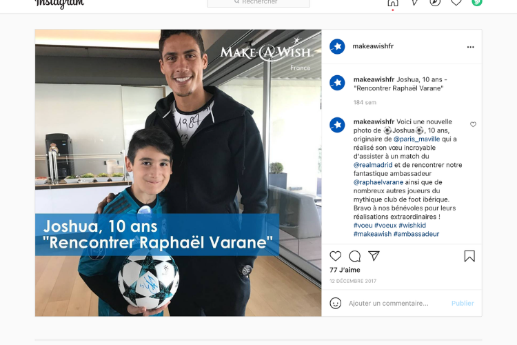 Copie d'écran : Instagram Make-A-WIsh France 