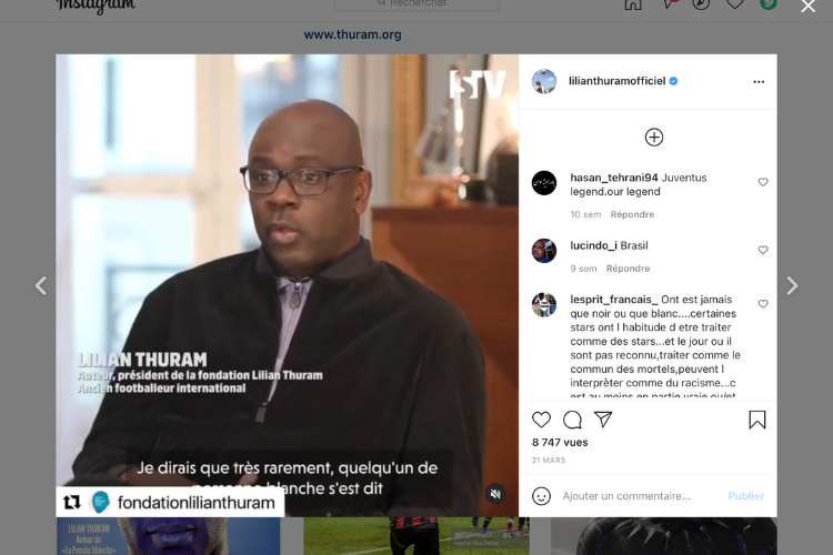 Copie d'écran : Instagram Lilian Thuram