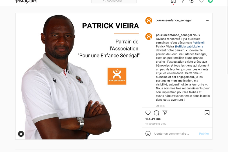 Copie d'écran : Instagram Pour une Enfance Sénégal