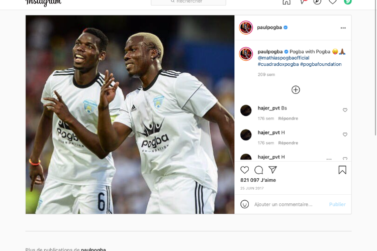 Copie d'écran : Instagram Paul Pogba