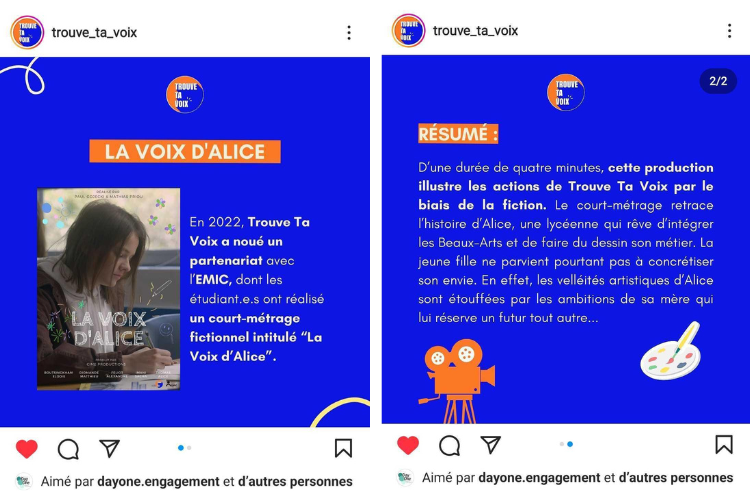 Communication sur Instagram pour promouvoir La Voix d’Alice, par Trouve Ta Voix