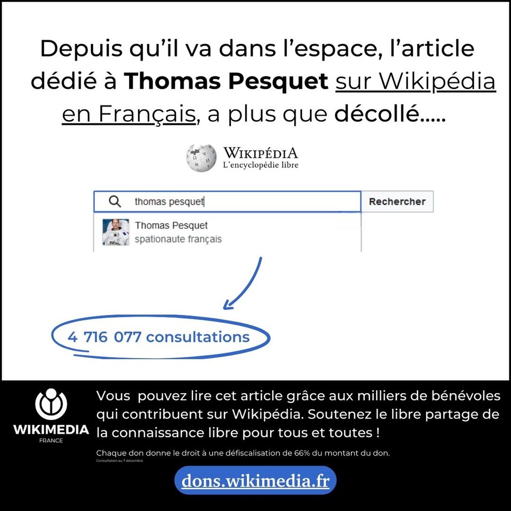 Visuel Thomas Pesquet- campagne de dons de Wikimédia France