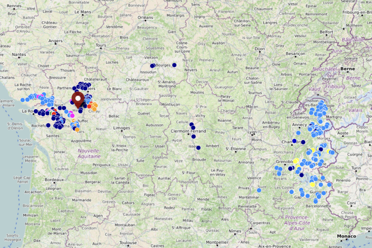 Capture d'écran de la carte collaborative des projets de mégabassines.