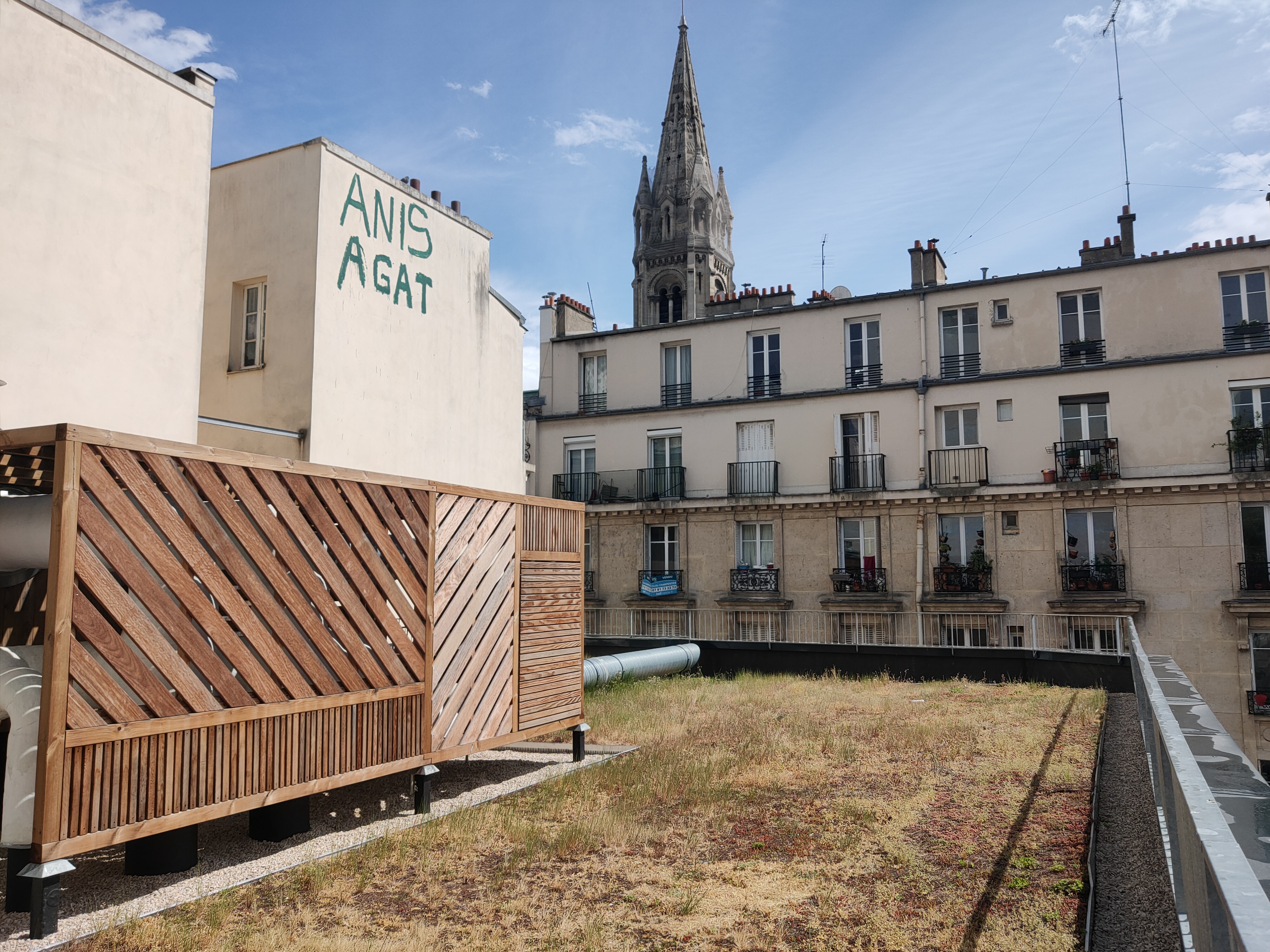 La toiture végétalisée permet de retenir les eaux de pluie, baisser la température du bâtiment en été et favoriser la biodiversité. Crédit photo : Carenews.