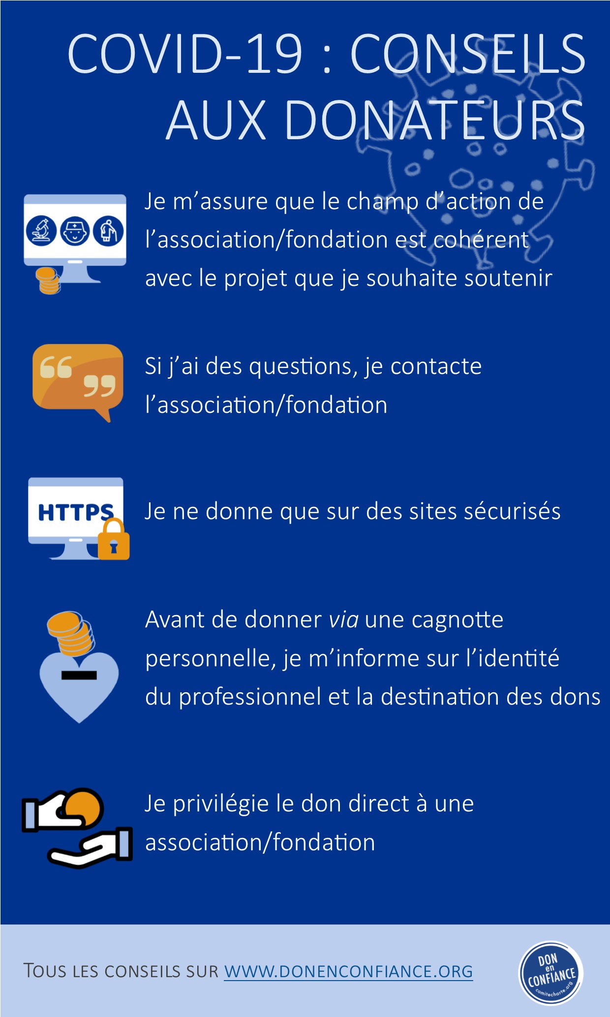 Covid-19 : conseils aux donateurs