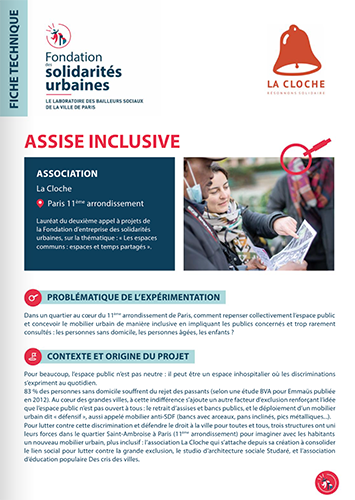 Fiche technique du projet "Assise inclusive" de l'association La Cloche