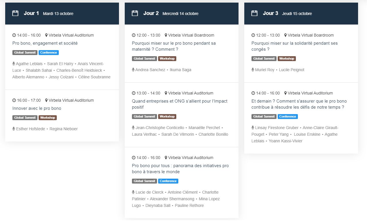 programme du Global Pro Bono Summit