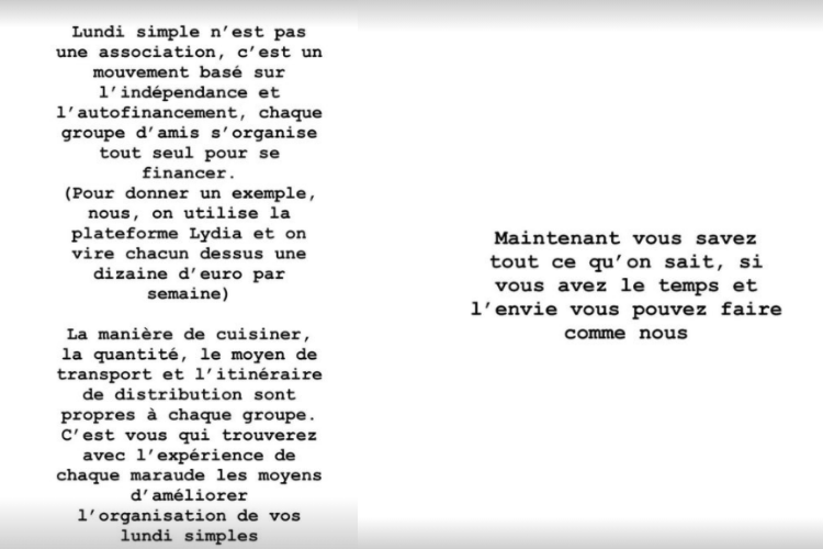 Capture d'écran du compte Instagram du mouvement Lundi Simple