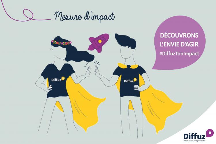 Bulle : découvrons l'envie d'agir. Illustration : une fille et un garçon en cape de "super-héros" de la solidarité se tapent dans la main.