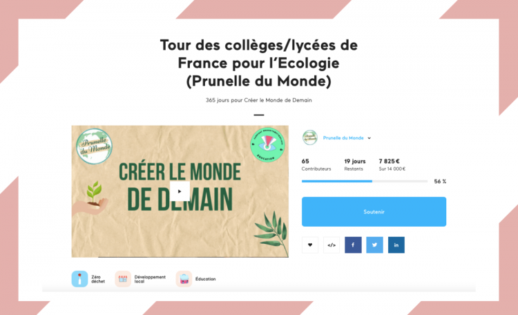 Capture d'écran de la page de campagne de financement participatif Prunelle du Monde sur KissKissBankBank