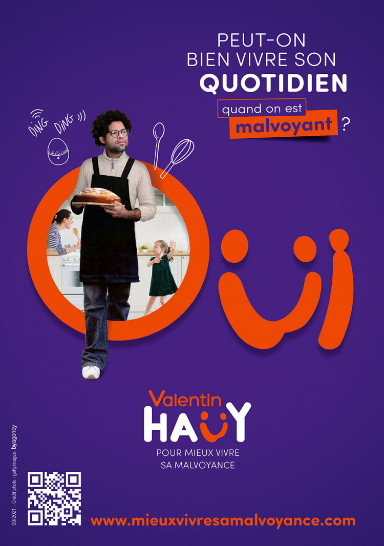Poster de la campagne Mieux vivre sa malvoyance sur le thème de la vie au quotidien.