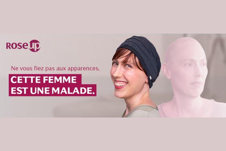« Ne vous fiez pas aux apparences, cette femme est une malade » : la campagne d’appel aux dons de RoseUp inspirée par le combat des femmes. Crédit photo : RoseUp.