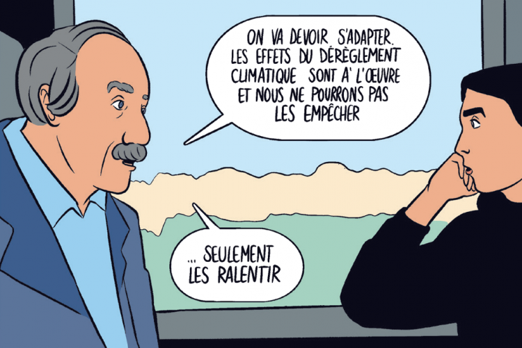 Dans la BD Les Terrestres, Noël Mamère et Raphaelle Macaron racontent, à la façon d'un reportage dessiné, des expériences de reconnexion à la terre. Crédit : Les Terrestres, éditions du Faubourg. 