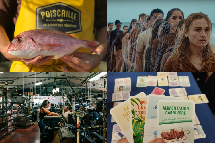 Pêche, danse, tissus, jeu... Les initiatives pour promouvoir des pratiques et modes de vie plus respectueux de l'environnement se multiplient. Crédits : de droite à gauche, Poiscaille, Court métrage Océan réalisé par Rachel Dano, Benjamin Bergnes pour Virgocoop et Carenews.