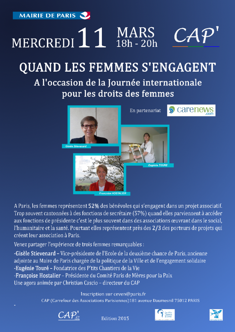Quand les femmes s'engagent, soirée Carrefour des Associations de Paris ce soir