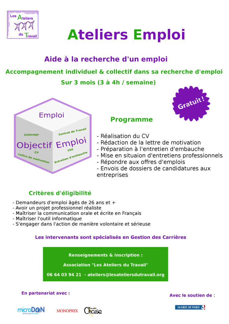 Ateliers Emploi - Accompagnement à la recherche d'un emploi pendant 3 mois