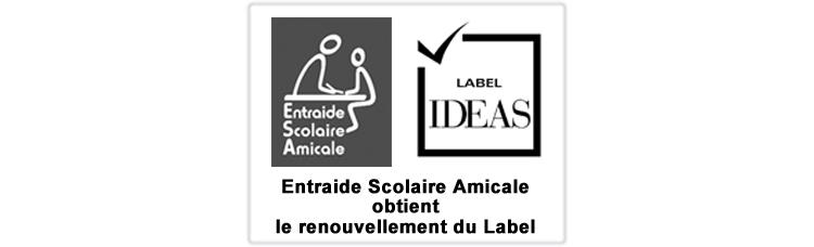 Entraide Scolaire Amicale obtient le renouvellement du Label IDEAS