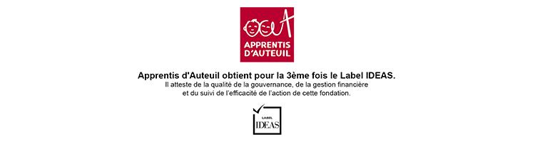 Apprentis d’Auteuil obtient pour la 3ème fois le Label IDEAS