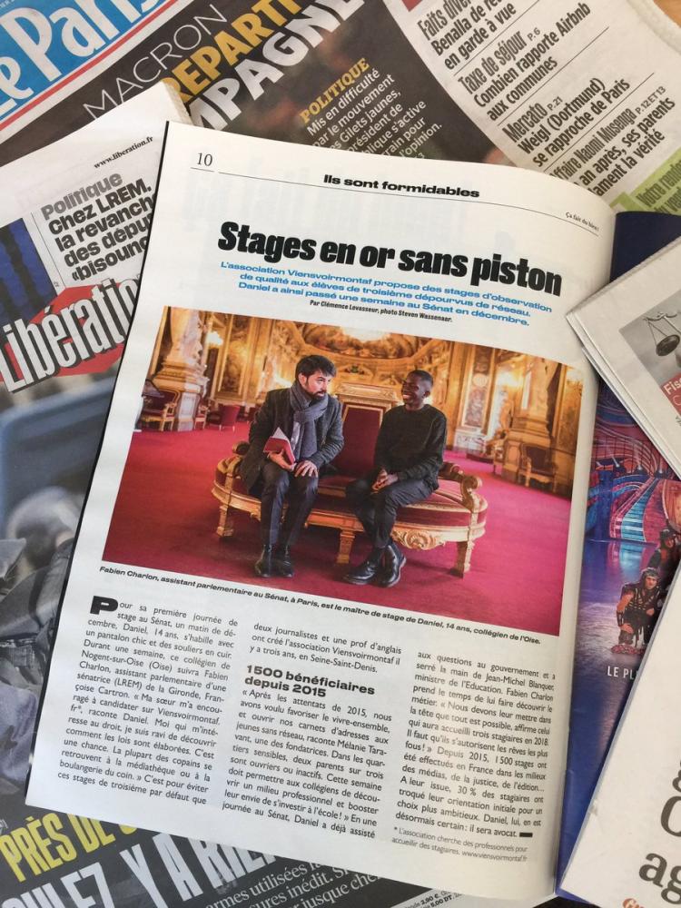 ViensVoirMonTaf dans Le Parisien : "Des stages en or sans piston" 