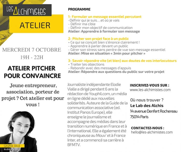 Atelier collectif: PITCHER SON PROJET POUR CONVAINCRE avec Elodie Vialle