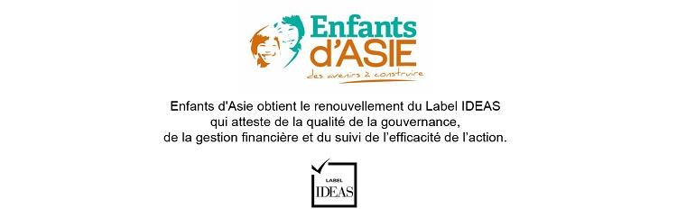 Enfants d'Asie obtient le renouvellement du Label IDEAS
