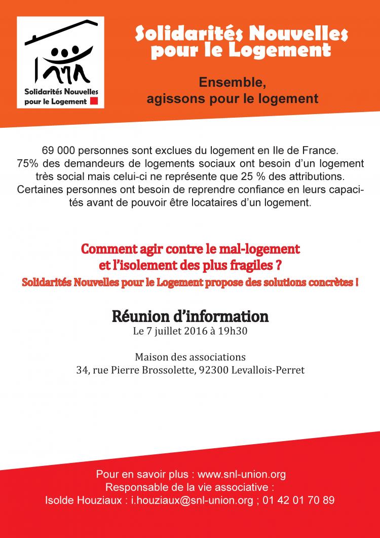 Mal-logement : réunion d'information. Levallois Perret, 7 juillet, 19h30