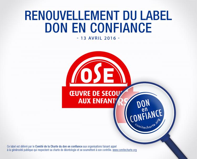 L’OSE fière d’afficher le Label Don en Confiance pour 3 années supplémentaires