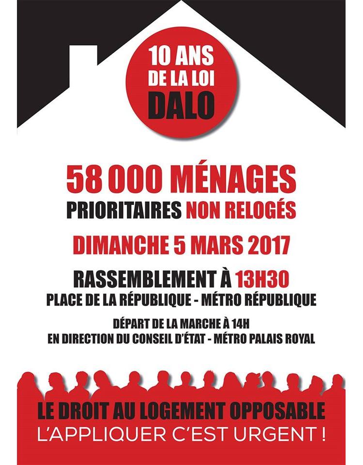 10 ans loi DALO - RASSEMBLEMENT DIMANCHE 5 MARS