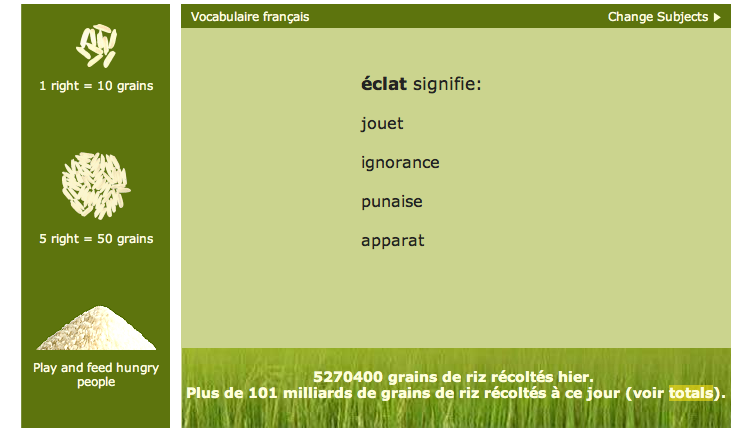 Un jeu de vocabulaire pour des grains de riz