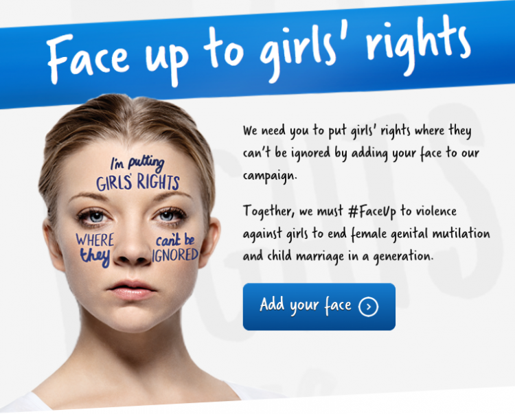 En Angleterre, la campagne " Because I'm a girl " se lit sur les visages