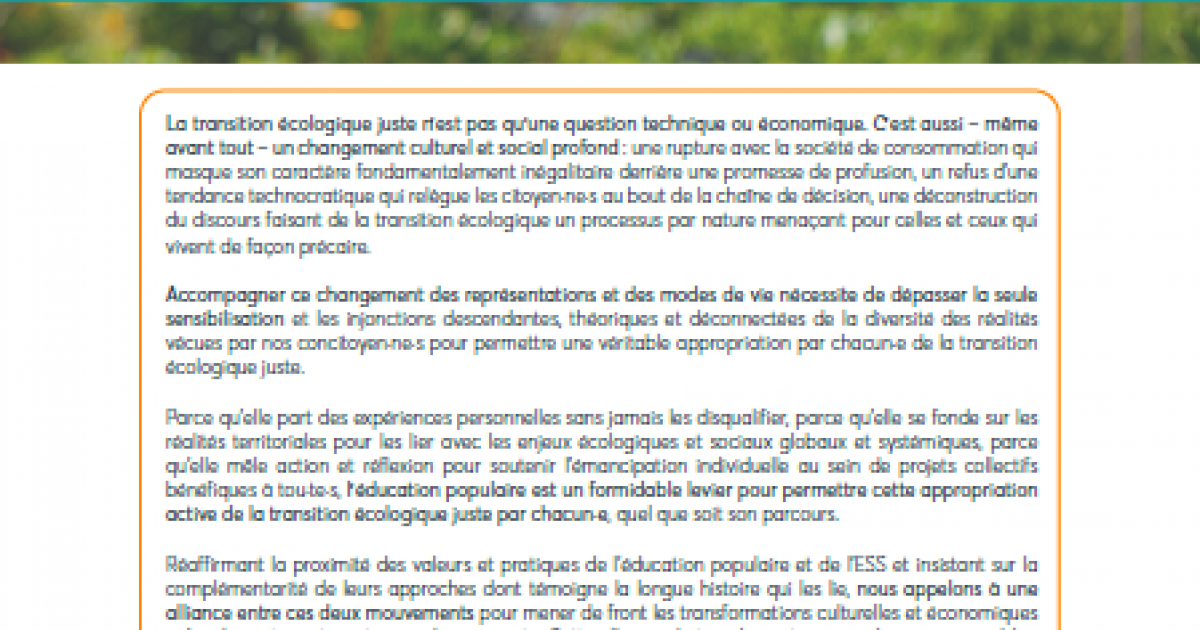 L’éducation populaire au service de la transition écologique juste des ...