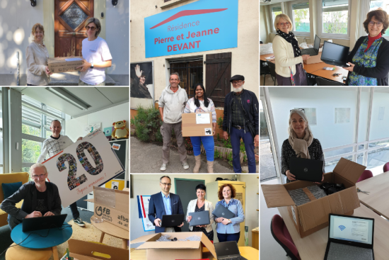 Dons d'ordinateurs portables. Crédit : Fondation Somfy