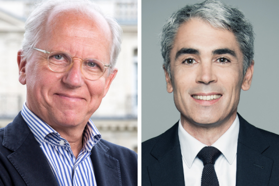David Guiraud, président de Ouest-France, et Damien Fleurot, rédacteur en chef adjoint de TF1 et LCI et président de l’association d’éducation aux médias Lumières sur l’info
